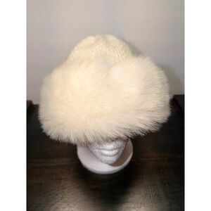 Aris Cream Knitted Fur Trim Winter Bucket Hat Beanie Skiing